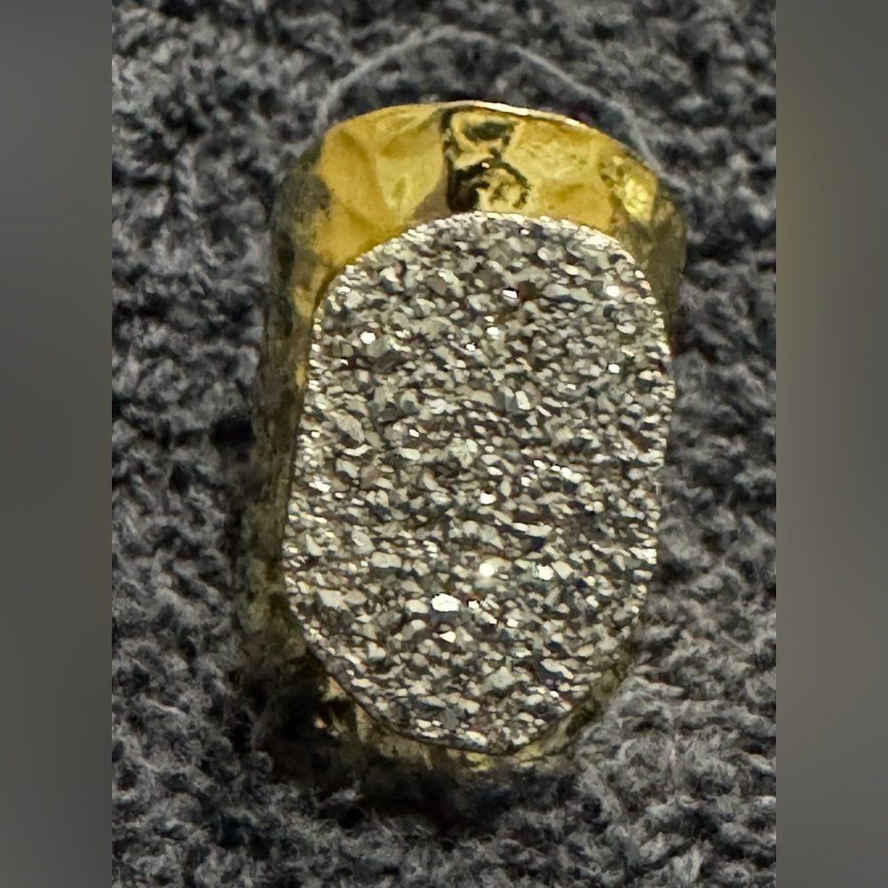 Gold and silver drusy adjustable ring.